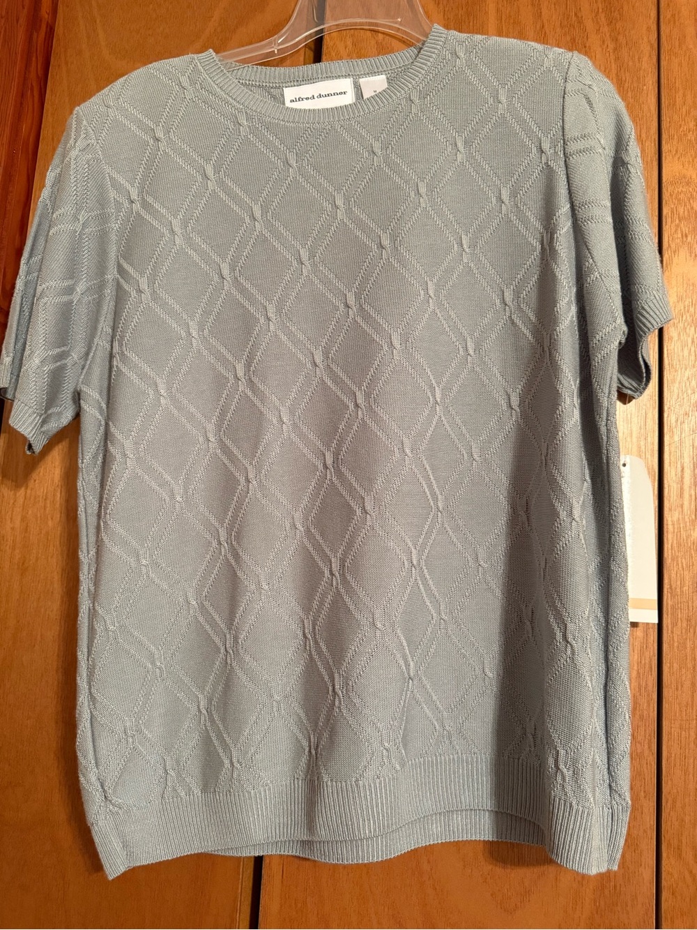 Alfred Dunner Light Blue Cable Knit Short Sleeve Sweater